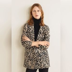 MANGO MNG Suit Oversize long leopard blazer XS Chic irridescent print 3/4 sleeve